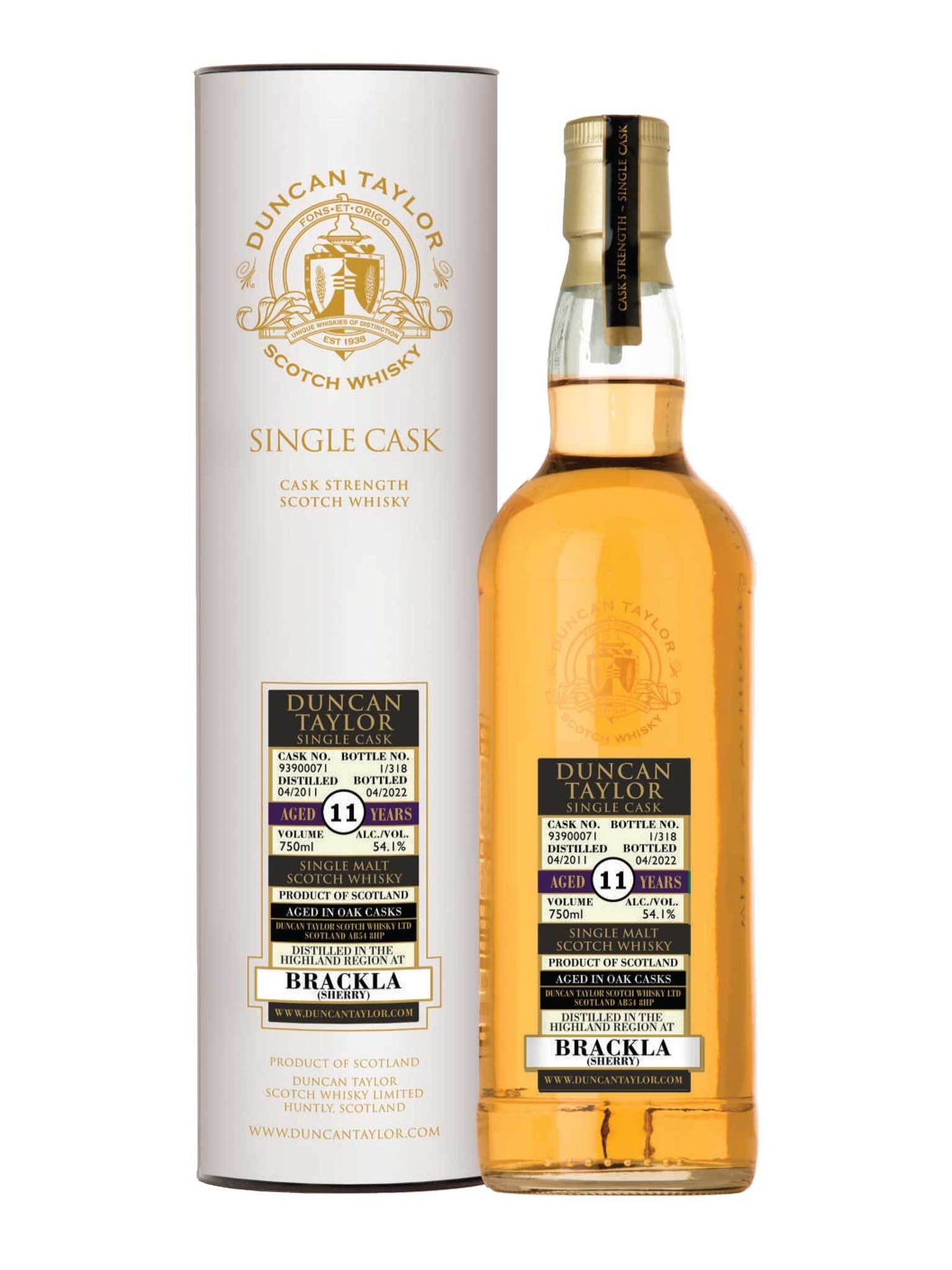 Duncan Taylor Brackla 2011 11 Year Old Sherry Cask #93900071 54.1% ABV 750mL