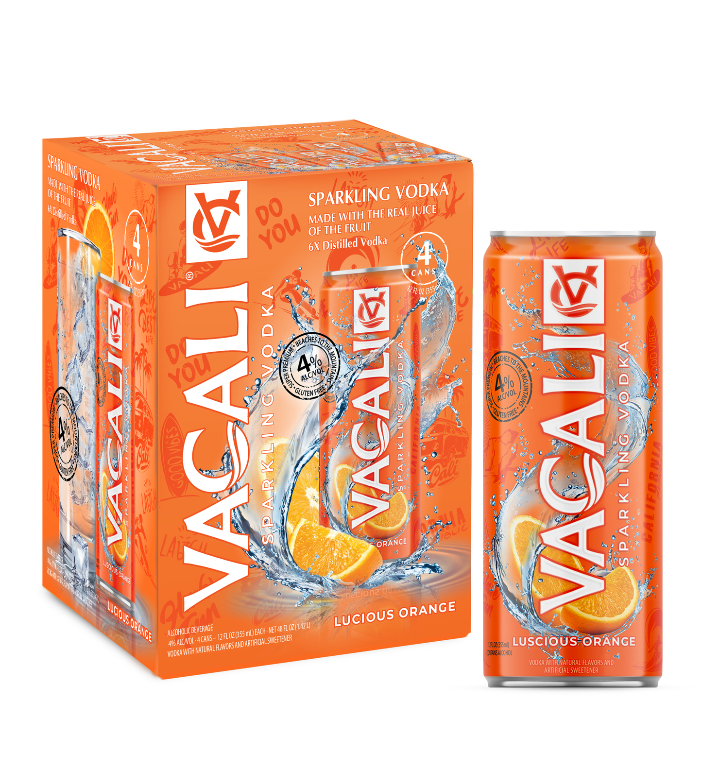 VACALI Luscious Orange Sparkling Vodka 4% ABV (12oz)
