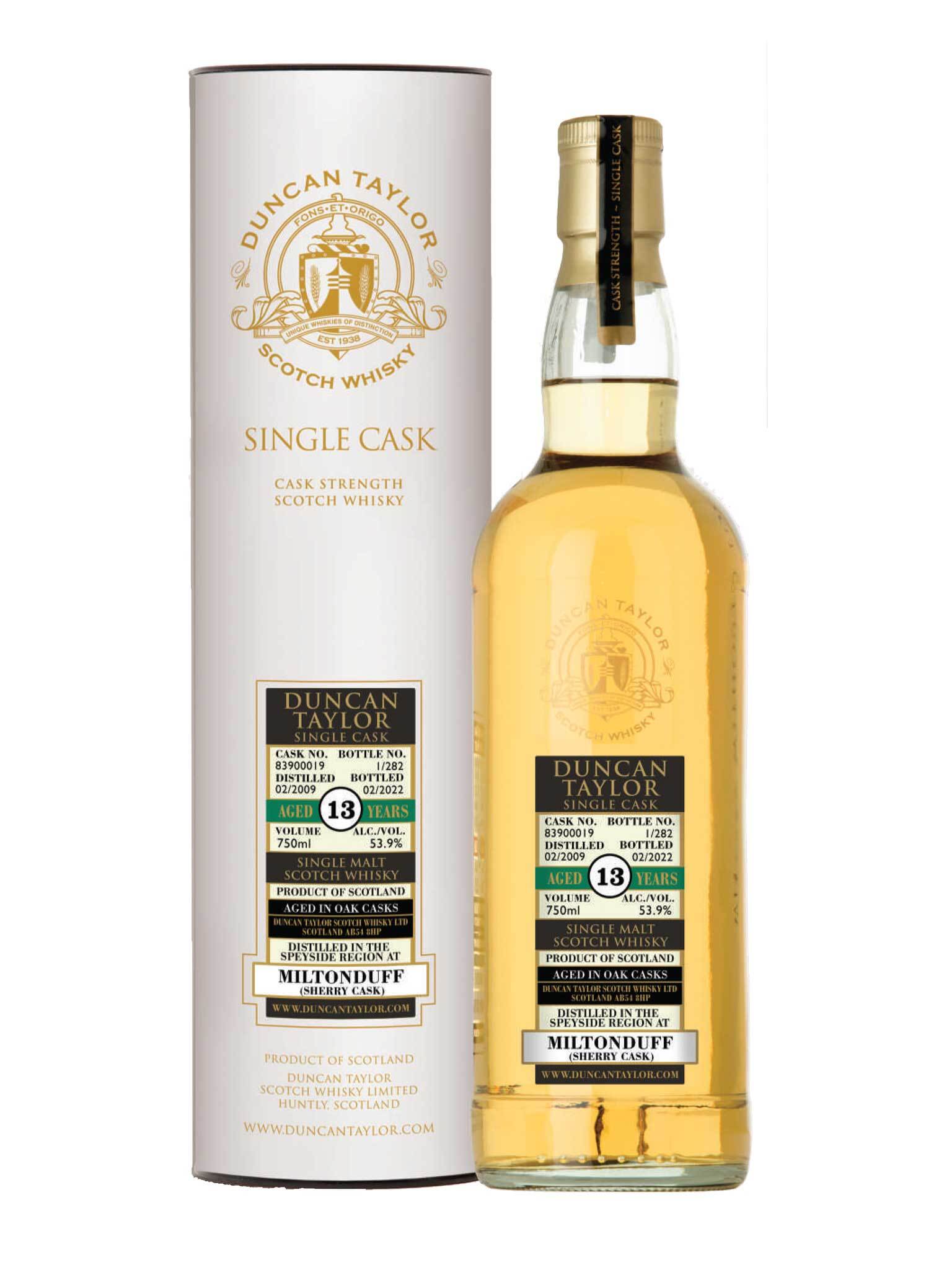 Duncan Taylor Miltonduff 2009 13 Year Old Sherry Cask #83900019 53.9% ABC 750mL
