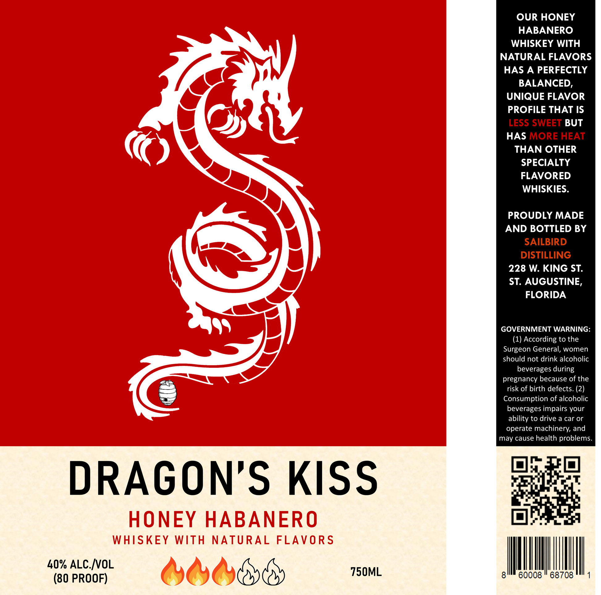 Dragon's Kiss 3x Honey Habanero Whiskey 40% ALC./VOL (80 PROOF) - 750ML