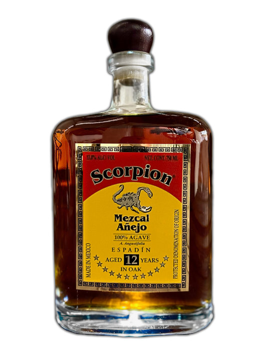 Scorpion Mezcal® 100% Agave Espadín (A. Angustifolia) Aged 12 Years in Oak 53.8% ABV / 107.6 PROOF (750mL)