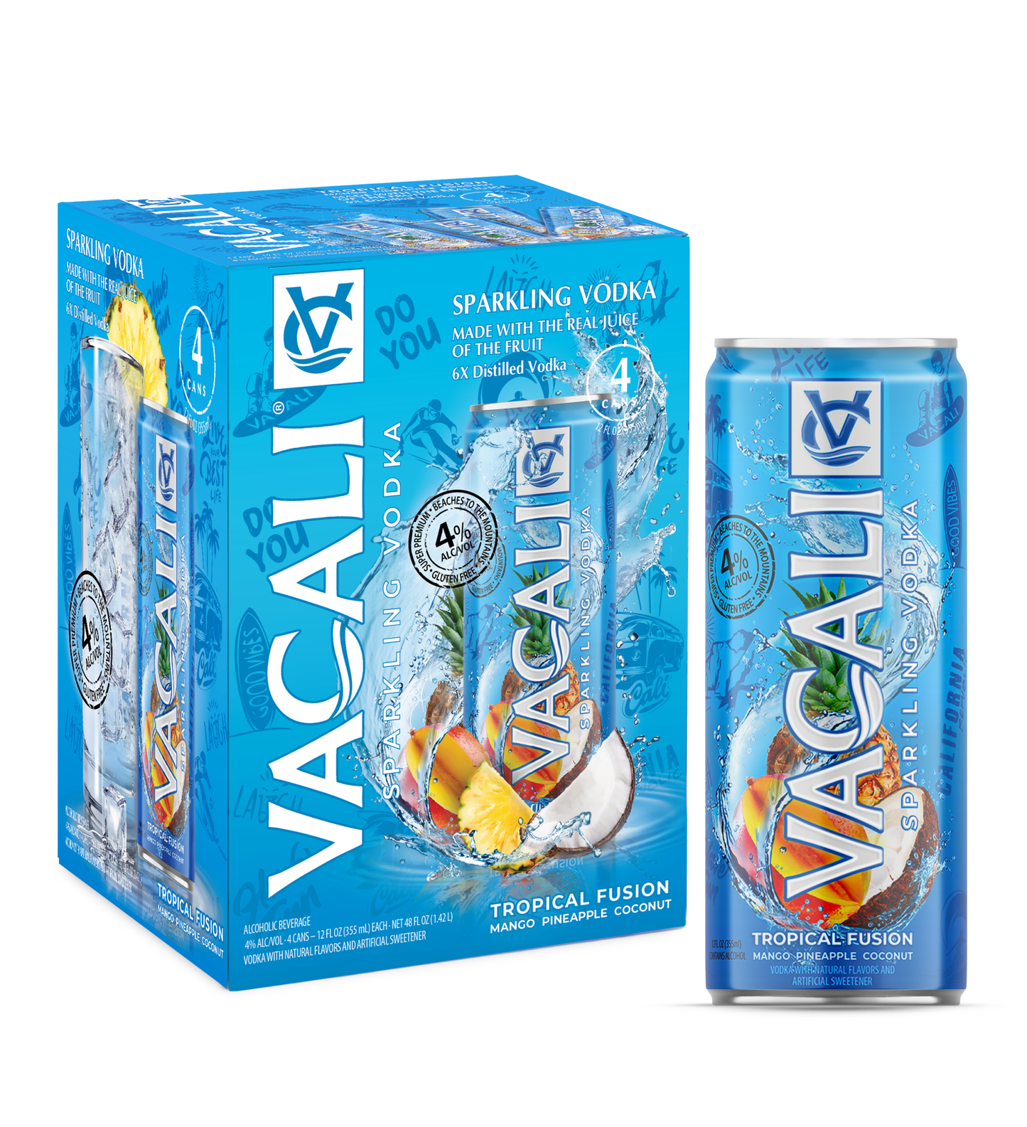 VACALI Tropical Fusion Sparkling Vodka 4% ABV (12oz)